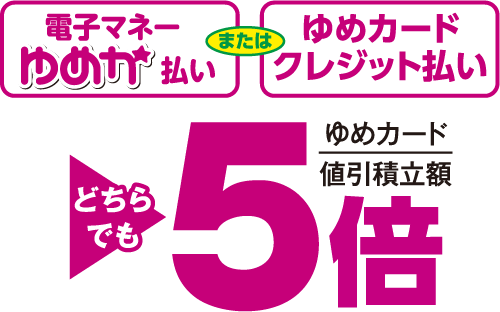 電子マネーゆめか払い ゆめカードクレジット払い どちらでも ゆめカード値引積立額5倍