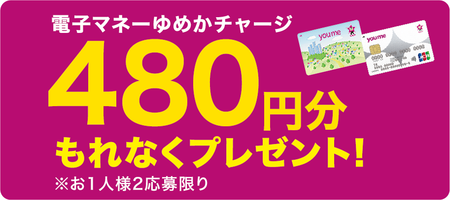 もれなく電子マネーゆめかチャージ480円分プレゼント！※お一人様2応募限り