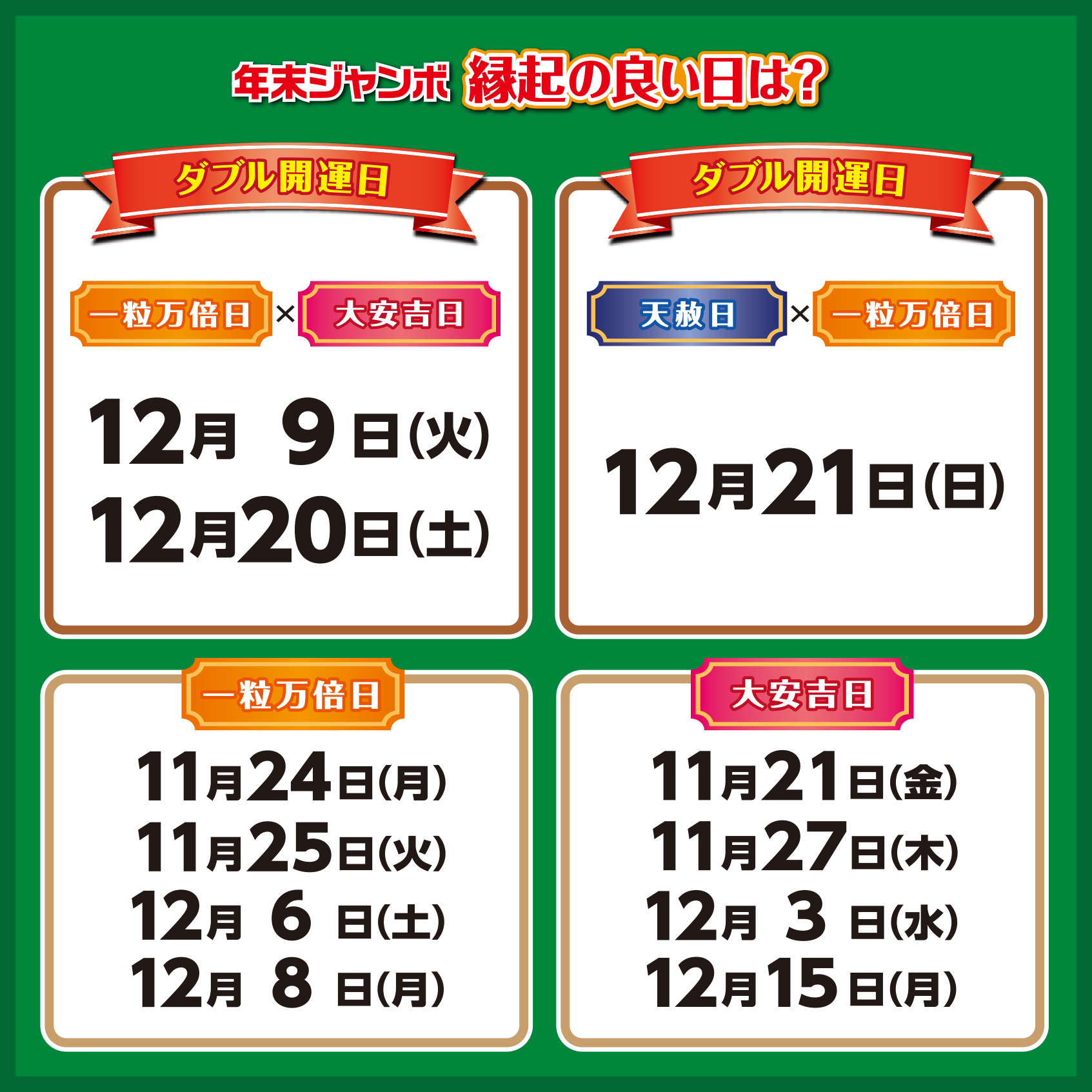 縁起のよい日のご案内です｜宝くじチャンスセンター｜ショップニュース