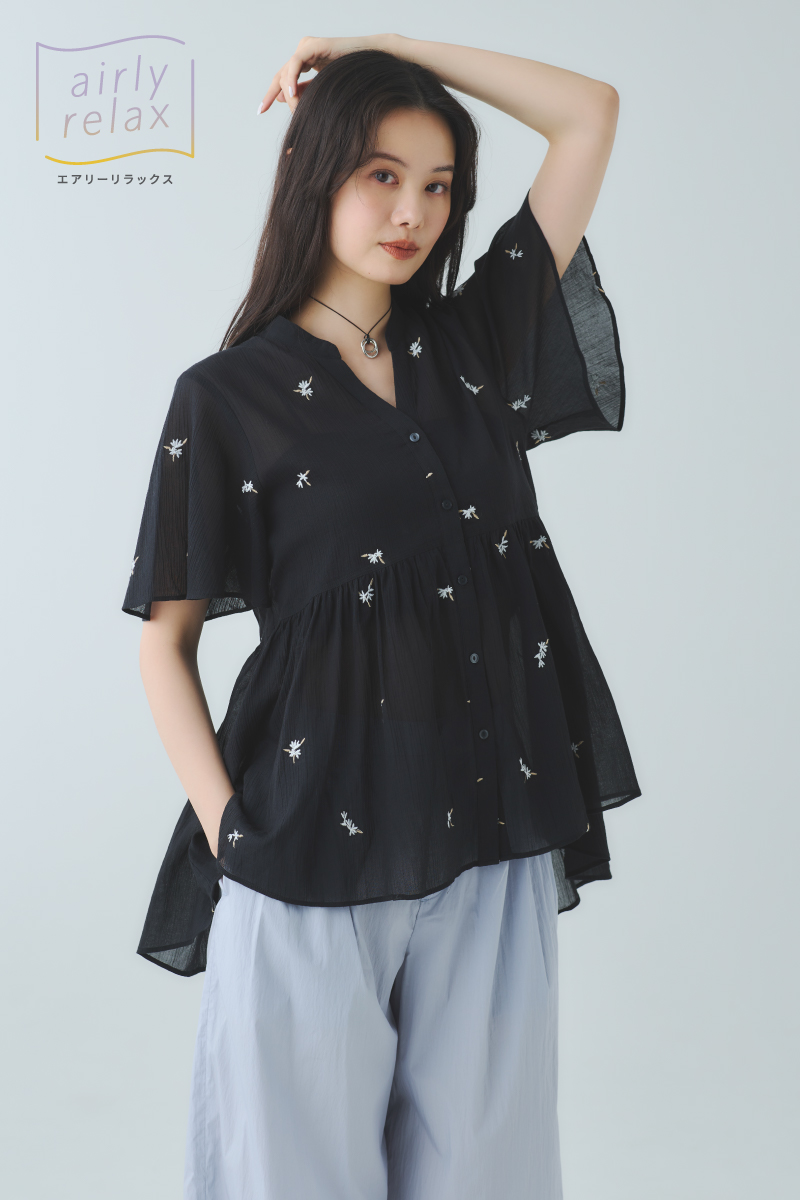エアリーリラックスペプラム刺繍半袖/806465｜GLOBAL WORK（グローバル