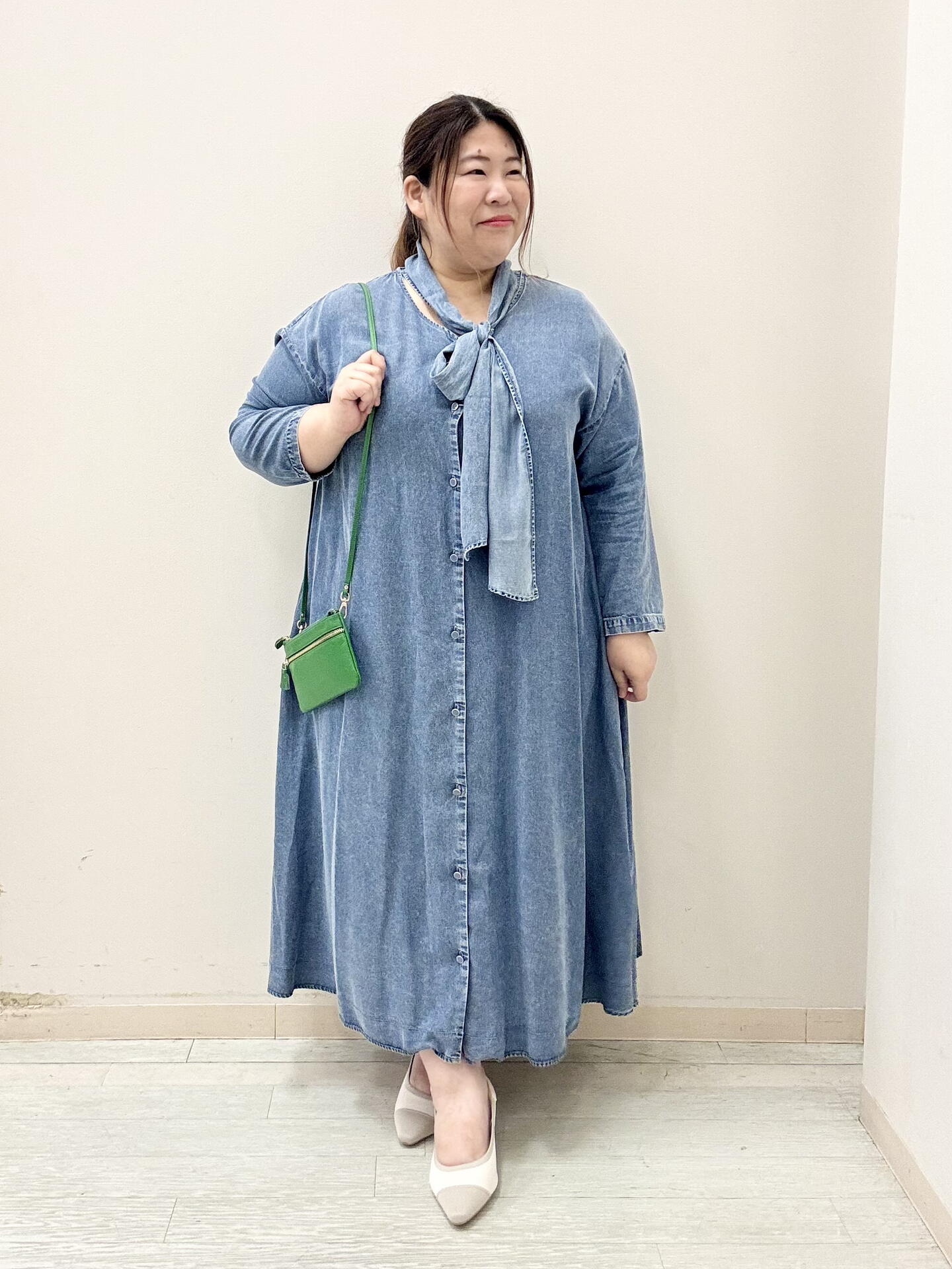 大きいサイズ】1枚で華やかな印象に！着心地抜群デニムワンピース