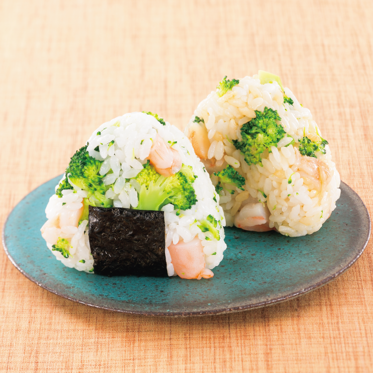 ブロッコリーと海老のおにぎり(さっぱり味とこってり味)