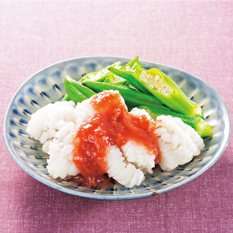 湯引きハモとオクラの梅だれ