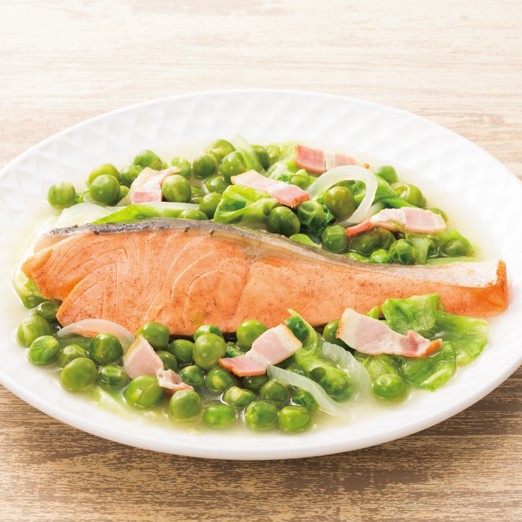 サーモンとグリンピースのフランス風煮込み