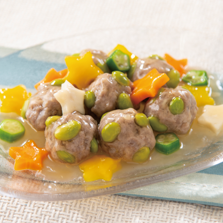 枝豆入り肉団子の星空あんかけ