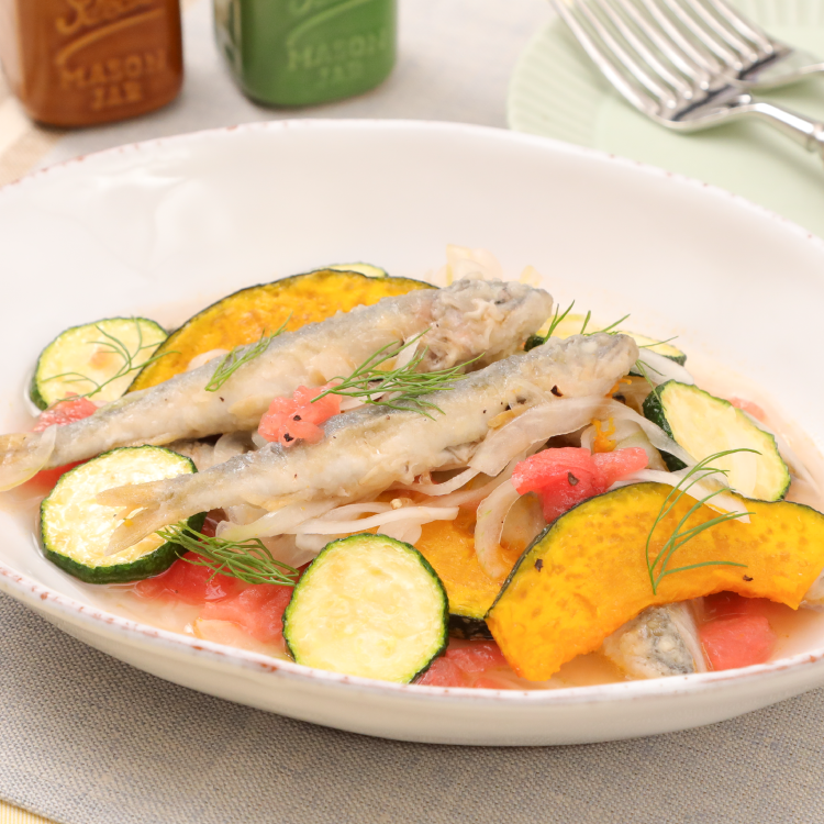小鮎と夏野菜のエスカベッシュ風