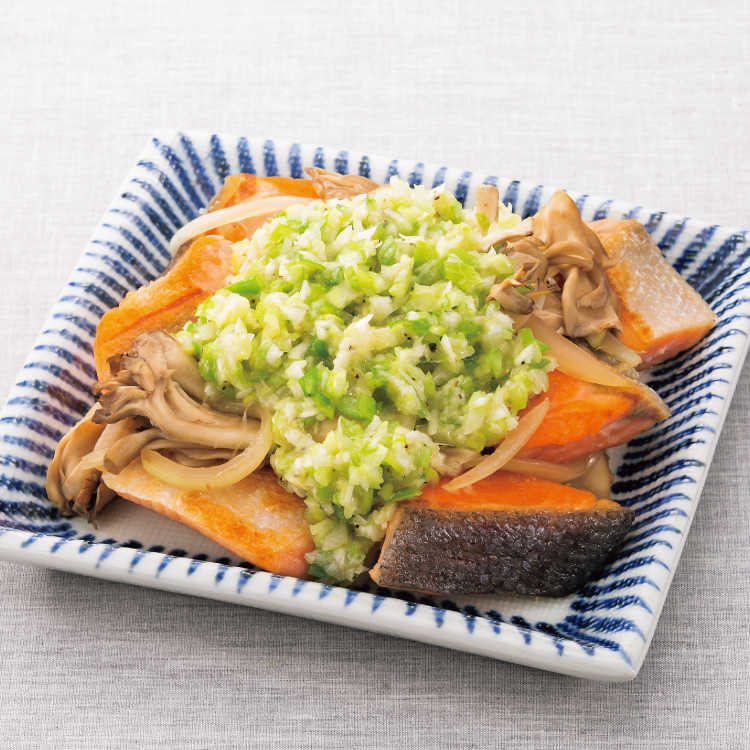 鮭とまいたけのねぎだれかけ