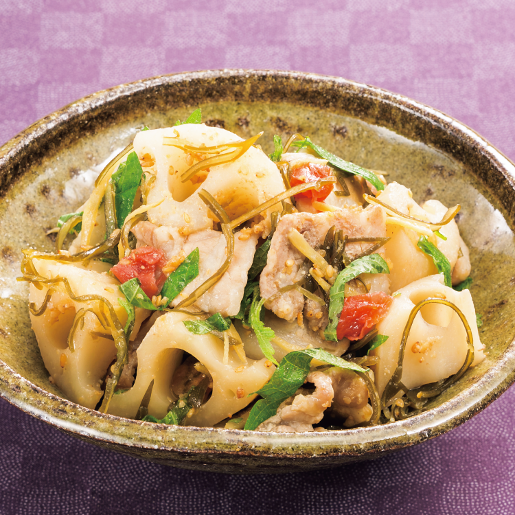 れんこんと豚肉の梅昆布風味