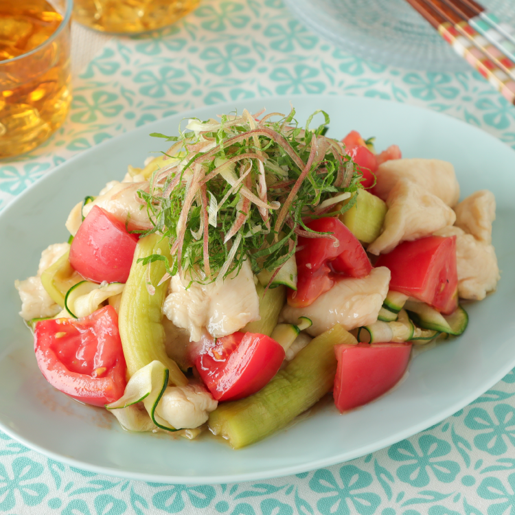 水晶鶏と夏野菜のさっぱり和え