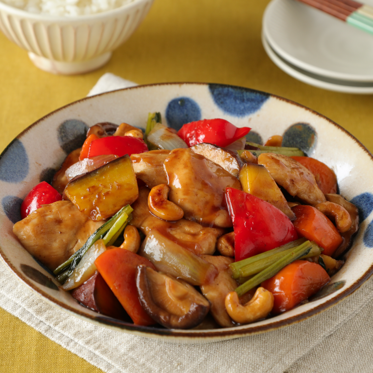 鶏むね肉と秋野菜の甘酢炒め