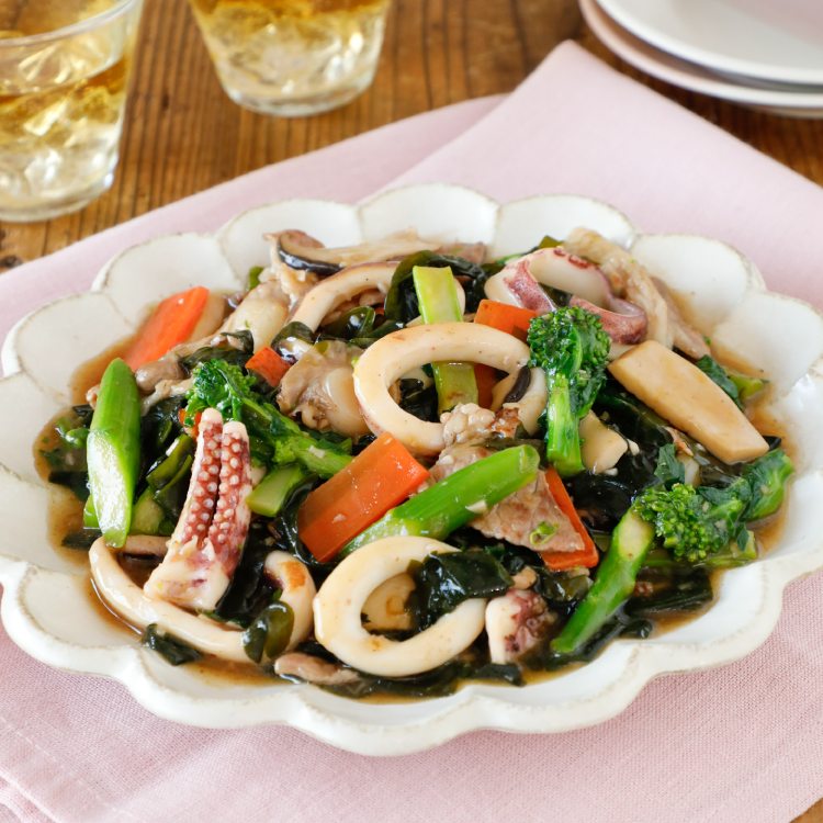 わかめと菜の花で春の八宝菜