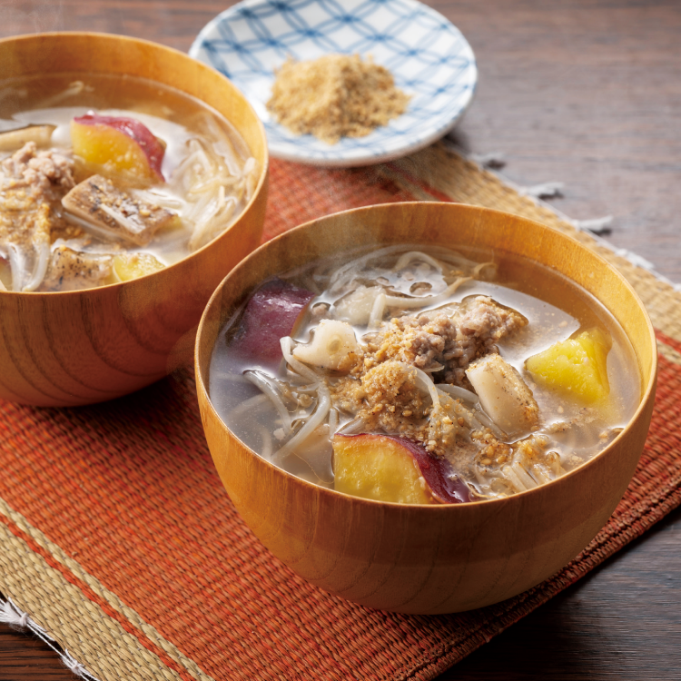もやしと秋野菜のごまみそとろみ豚汁風