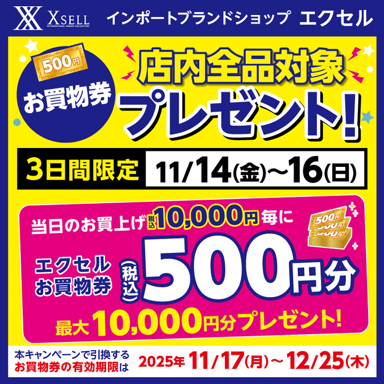 エクセル　11月14日(金曜日)～16日(日曜日)の3日間限り　エクセルお買物券プレゼントキャンペーンの画像